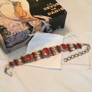 Red and Cream Multi-Bead Necklace with Silver Accents - Women Jewelry